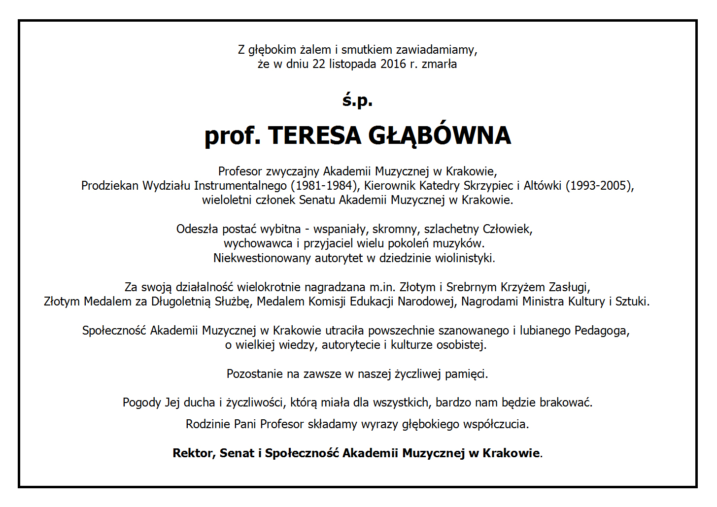 Zmarła prof. Teresa Głąbówna