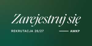 Grafika "Zarejestruj się": kliknięcie obrazka przenosi do formularza rejestracji na studia na rok akademicki 2026/2027.